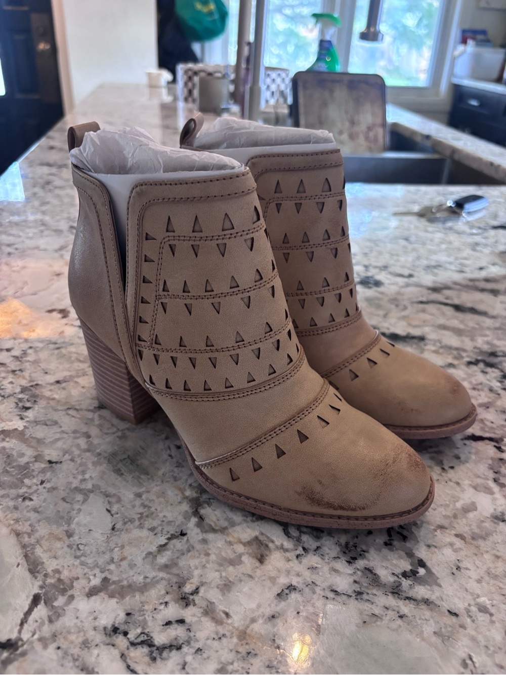 Camel Cutout Ankle Booties with Block Heel